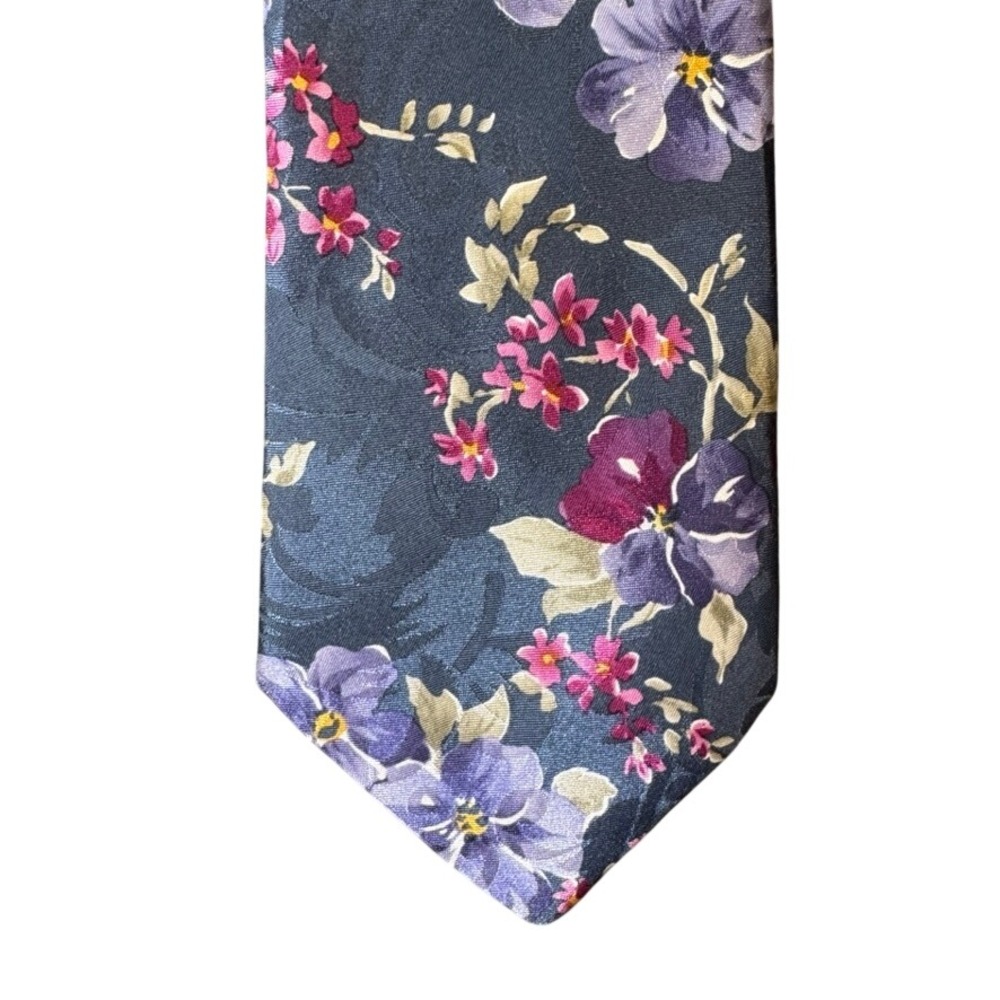Principe Mens Floral Tie Navy Blue Yellow Purple Pink Paisley Jacquard Polyester